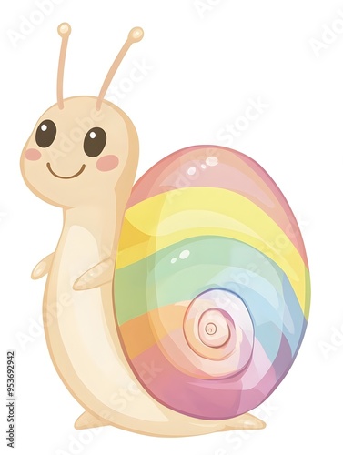 Cheerful Snail with Vibrant Rainbow Shell in Whimsical Illustrated Style