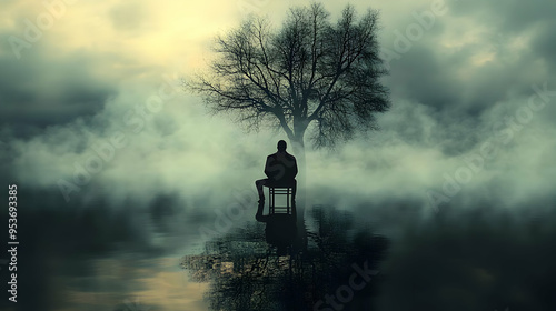A solitary figure sits on a...