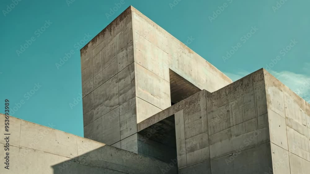 Exploring modern architectural design through concrete structures against a vibrant blue sky Exploring modern architectural design through concrete structures against a vibrant blue sky