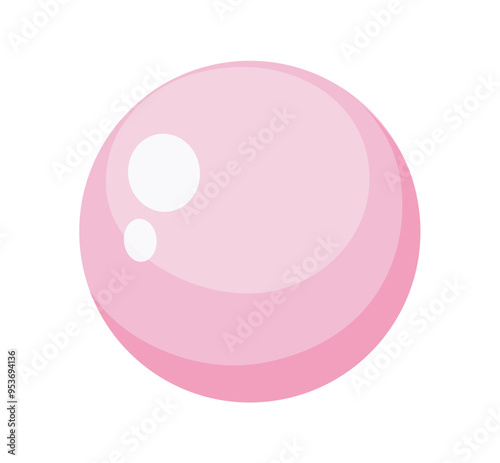 Illustration of a pink bubble in flat vector style the image shows a pink bubble on a white background with highlights indicating light reflections