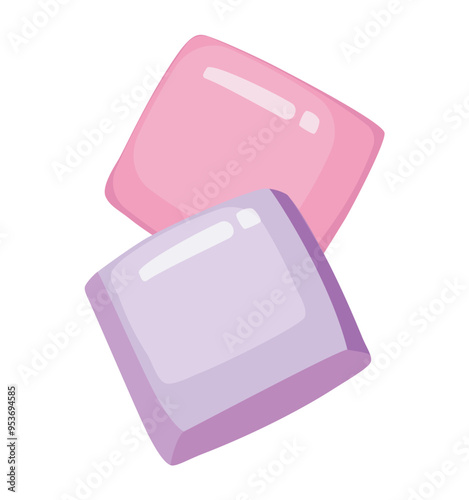 Two pillows in soft pastel colors pink and lavender drawn in a flat vector illustration style. The illustration showcases a simple yet cute design perfect for minimalist projects and decor.