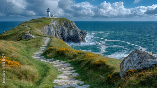 A stone path winds its way ...