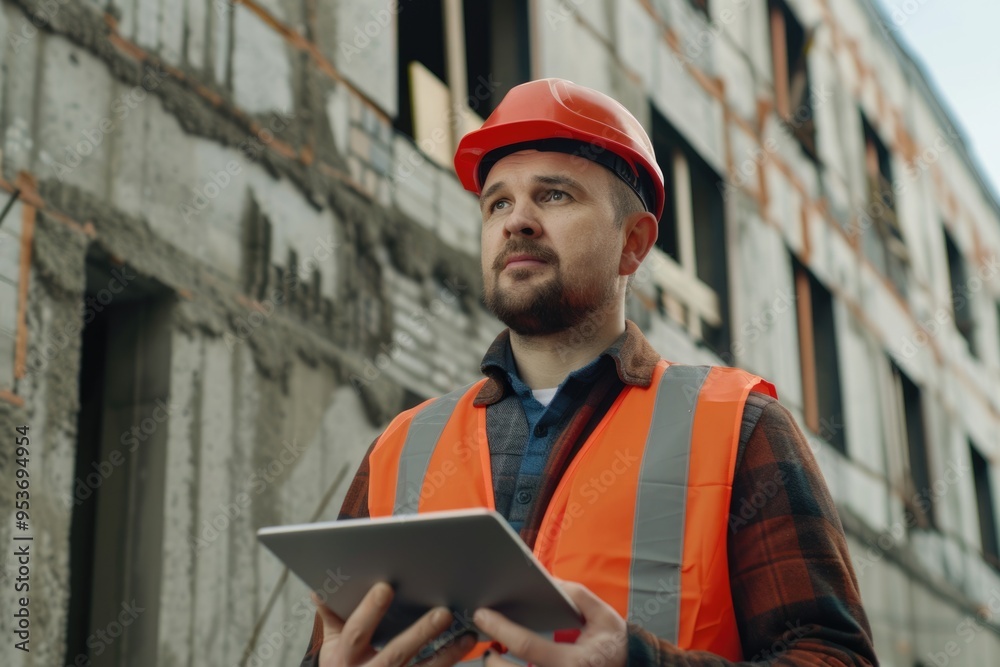 Portrait of engineer man working at construction site. Portrait of engineer man working at construction site.