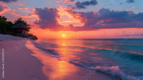 A stunning sunset over a tr...