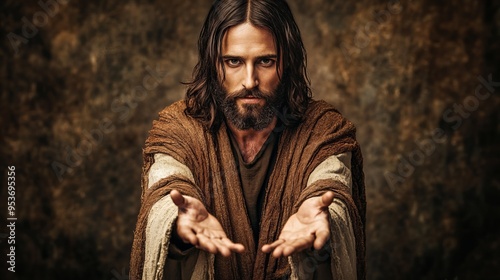 portrait of Jesus Christ spreading his hands, concept of Christianity and faith