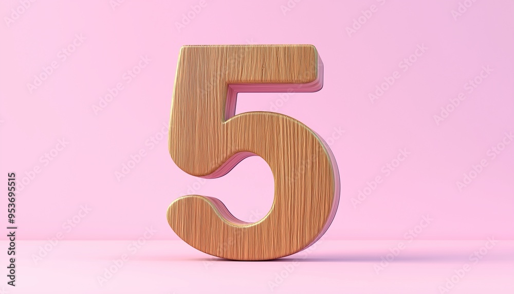 Shape number 5 made from pieces wooden textured in pastel background Shape number 5 made from pieces wooden textured in pastel background