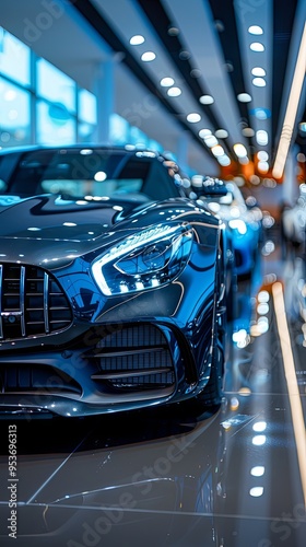 Modern car led headlight in showroom