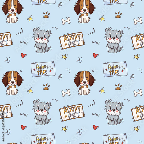 cute cartoon dogs seamless pattern