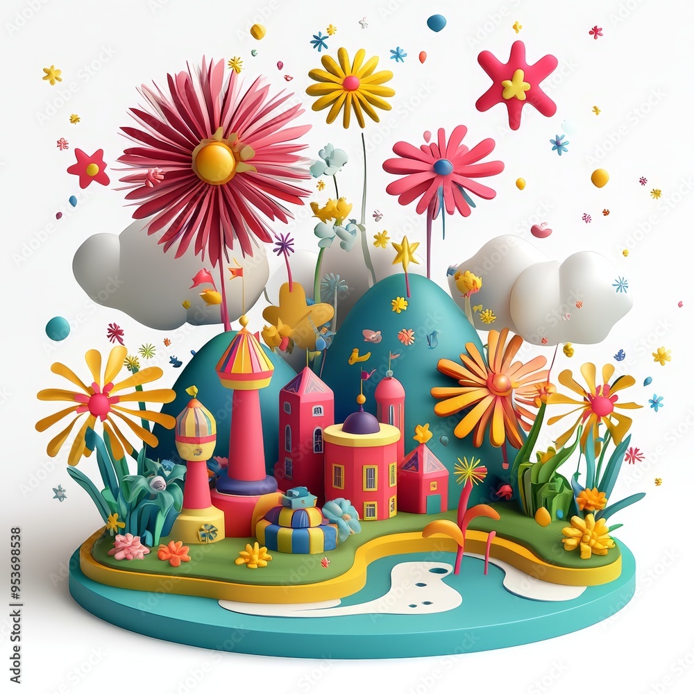 Isometric Illustration of 3d Venezuela with firework in new year icon Isometric Illustration of 3d Venezuela with firework in new year icon