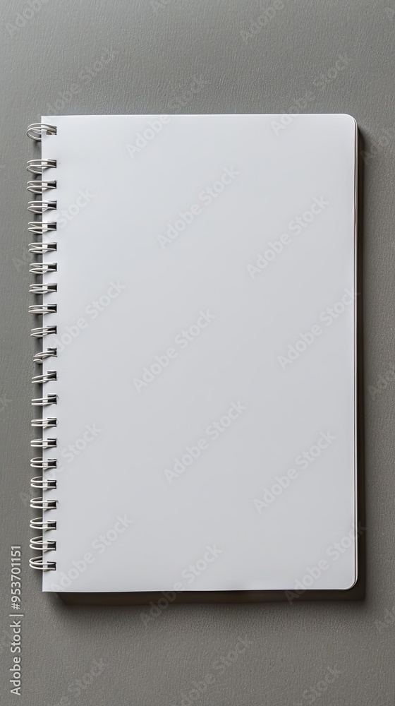 White notebook with turn page on grey background White notebook with turn page on grey background