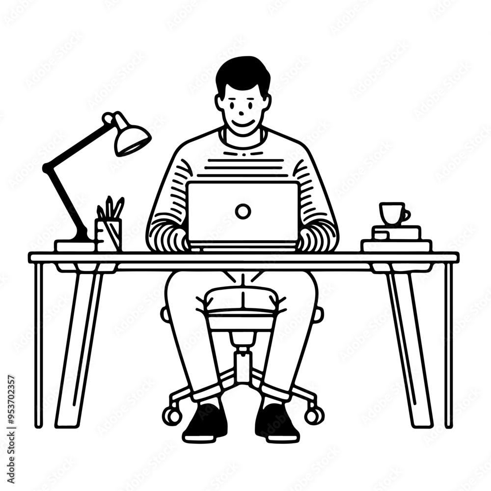 A man is sitting at a desk with a laptop in front of him A man is sitting at a desk with a laptop in front of him