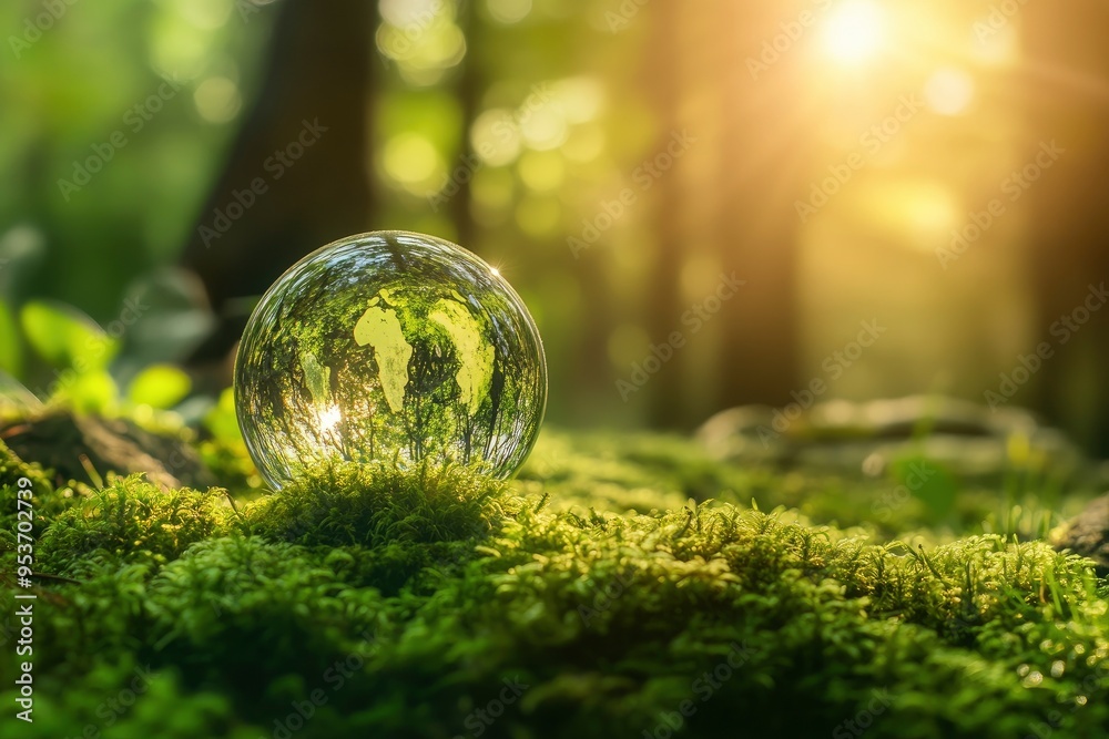 Crystal globe glass on green moss in forest to protect nature Save and care World for sustainable. concept of the environment ecology and Earth Day. eco environment and ESG concept with generative ai Crystal globe glass on green moss in forest to protect nature Save and care World for sustainable. concept of the environment ecology and Earth Day. eco environment and ESG concept with generative ai