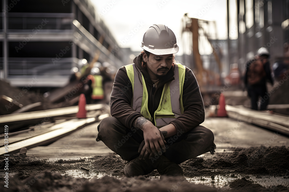 photo of a construction worker making a break on construction site, hard working man photo of a construction worker making a break on construction site, hard working man