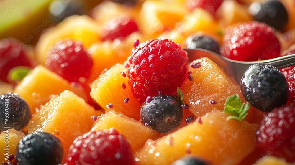 Colorful fruit salad with a mix of berries, citrus, and melon Colorful fruit salad with a mix of berries, citrus, and melon