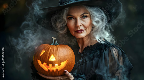 A woman dressed as a witch ...