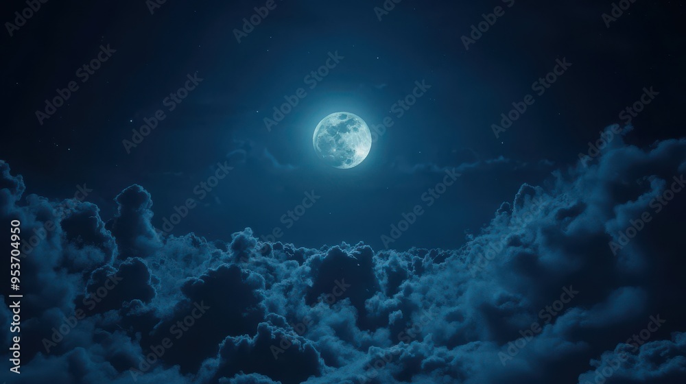 A large moon is shining brightly in the night sky A large moon is shining brightly in the night sky