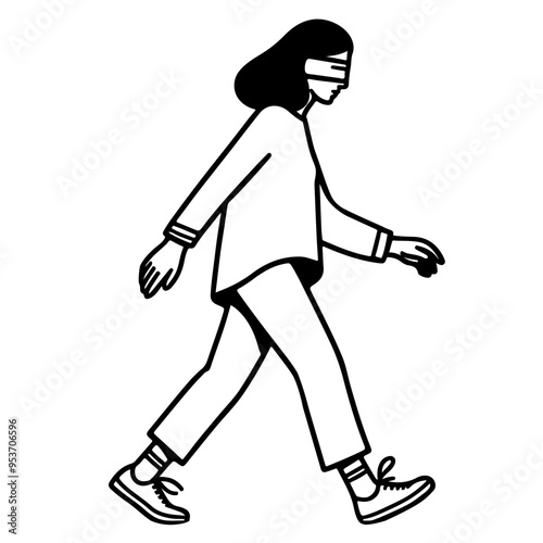 Blindfolded Woman Walking.