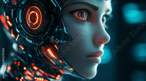 Plakat Automation in cyborg systems, visualizing how cybernetic enhancements can autonomously augment human capabilities