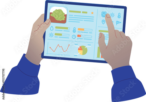 Agriculture app on tablet screen. Digital farming technology