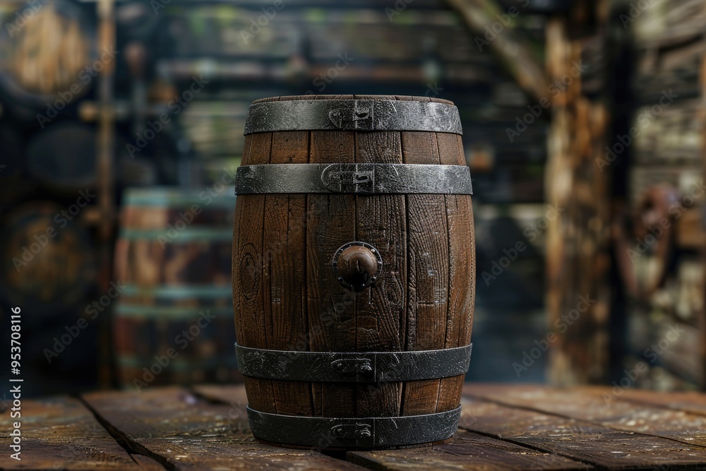 Wooden barrel on a table and textured background Wooden barrel on a table and textured background