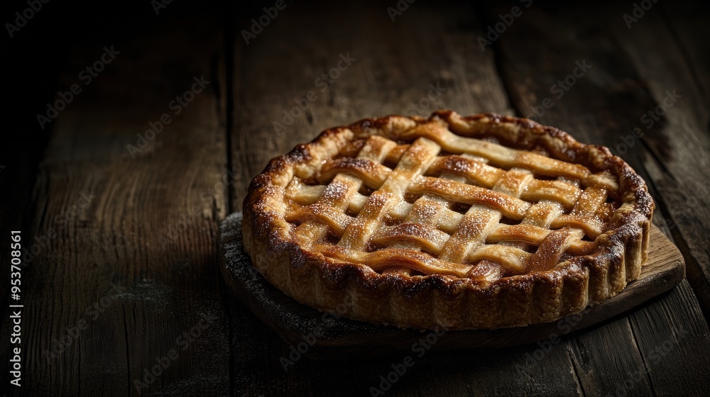 Homemade Apple Pie on Rustic Wooden Table Homemade Apple Pie on Rustic Wooden Table
