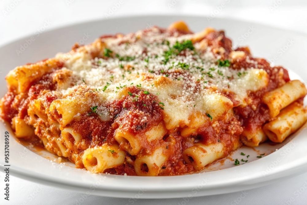 Baked Ziti with Meat Sauce and Melted Mozzarella Cheese Baked Ziti with Meat Sauce and Melted Mozzarella Cheese