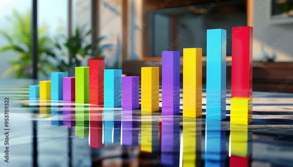 Colorful 3D Bar Graph Displaying Data Analysis and Business Growth Colorful 3D Bar Graph Displaying Data Analysis and Business Growth