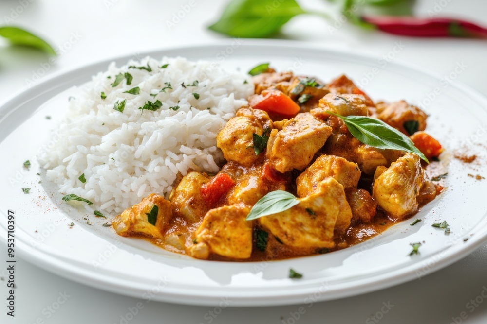 Chicken Curry with Rice and Basil Chicken Curry with Rice and Basil