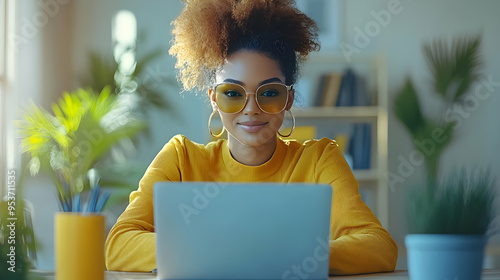 A woman with an afro in a y...