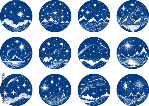A set of stylized prints Mystic Night Horizons