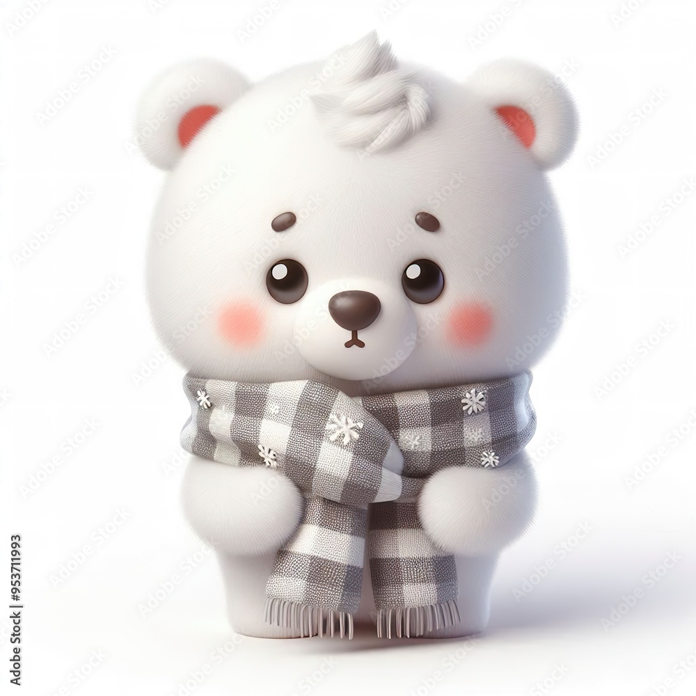 cute 3d fluffy polar bear character with fashion style scarf