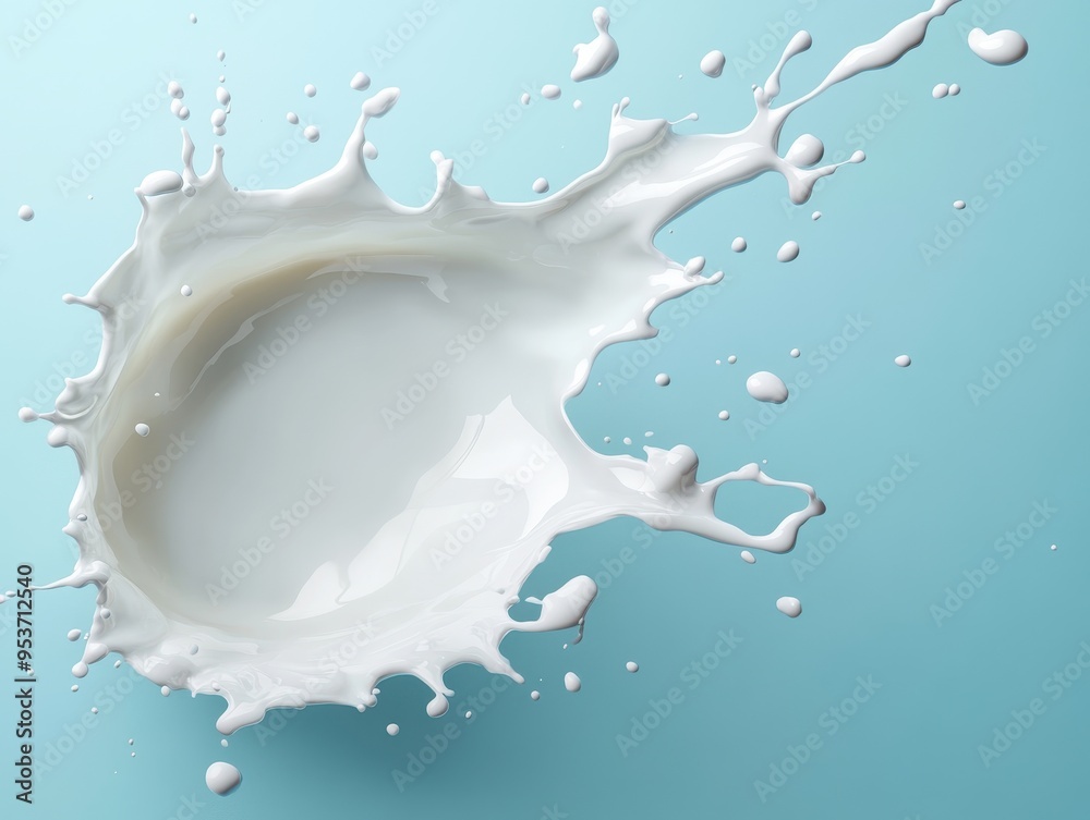 A dynamic milk splash captured in mid-motion against a blue background, creating a clean and fluid abstract design.