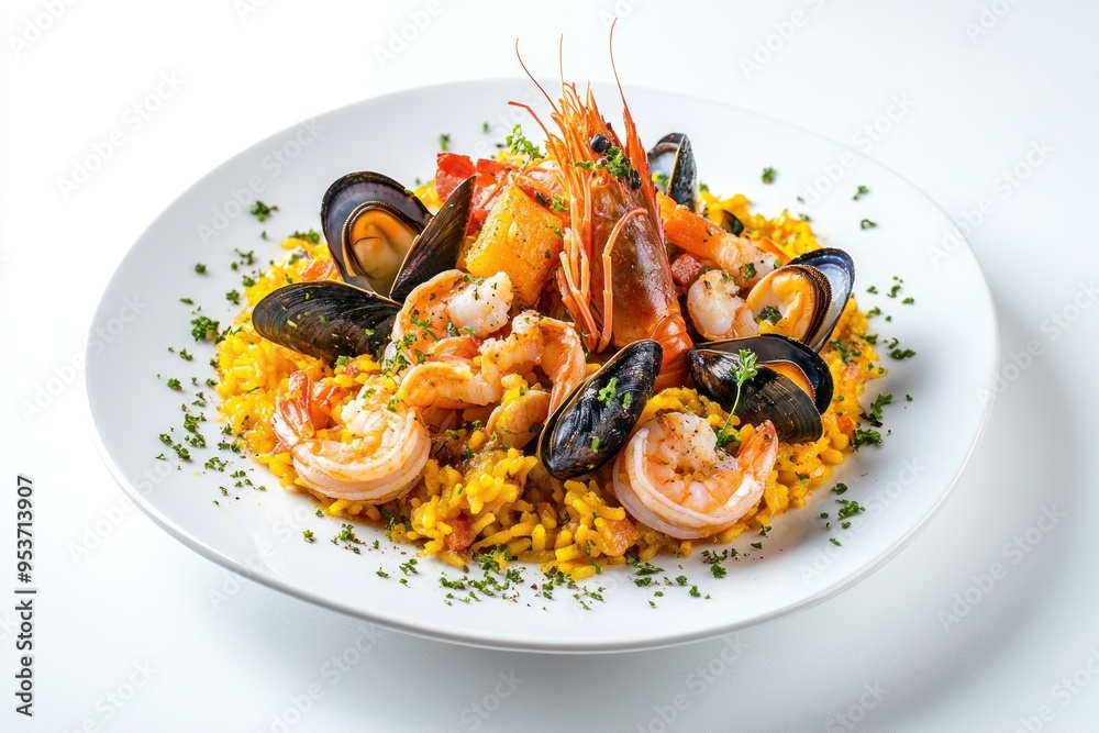 Delicious Seafood Paella with Shrimp, Mussels, and Rice Delicious Seafood Paella with Shrimp, Mussels, and Rice