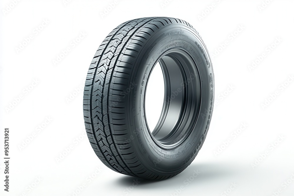 A single car tire displayed with a clean background, highlighting its design and tread pattern. A single car tire displayed with a clean background, highlighting its design and tread pattern.