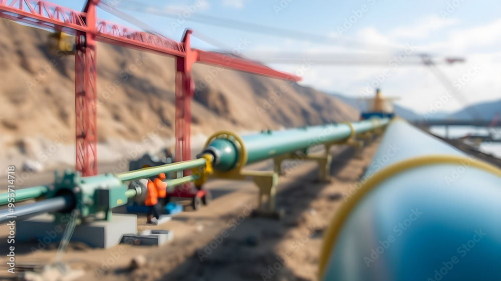 Fototapeta premium Blurry Image of LNG Pipeline Construction Project for Global Natural Gas Exports. Generative AI
