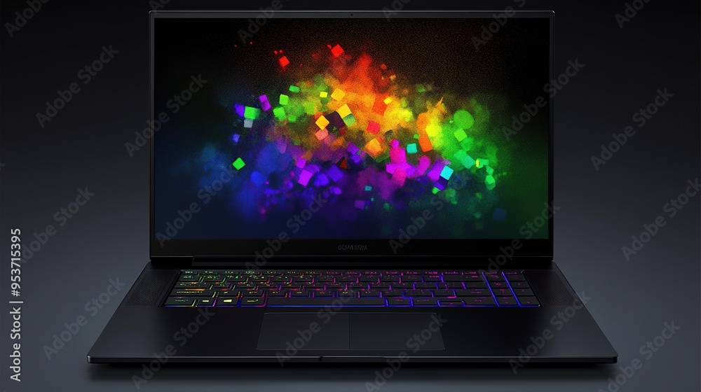 Laptop with Gaming Display: Featuring a High-Resolution Screen Optimized for Gaming, Showcasing Vibrant Graphics and a Sleek Design Ideal for Gamers. Laptop with Gaming Display: Featuring a High-Resolution Screen Optimized for Gaming, Showcasing Vibrant Graphics and a Sleek Design Ideal for Gamers.