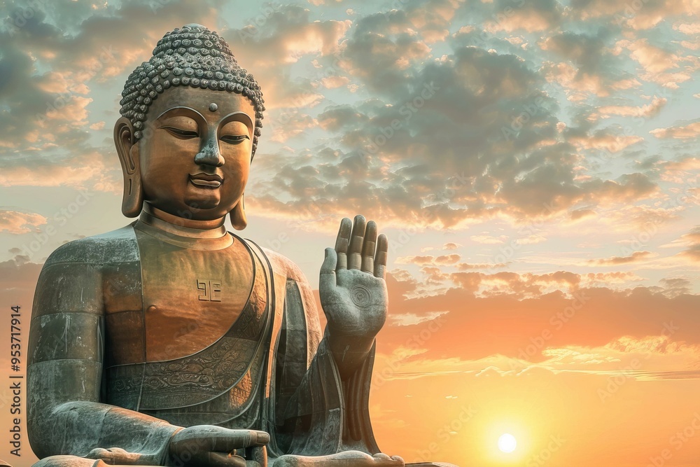 Fototapeta premium Buddha images Big buddha statue on sunset sky