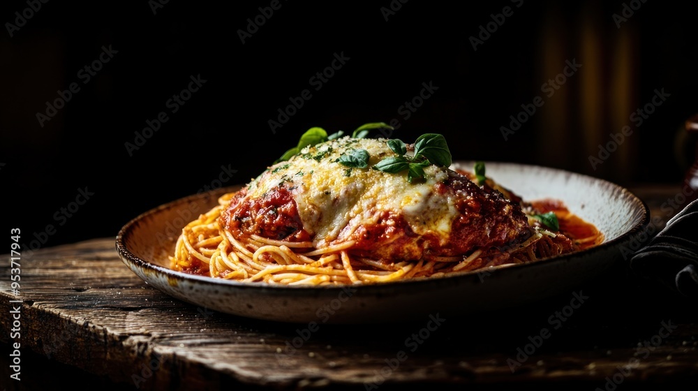 Fototapeta premium Chicken Parmesan with Spaghetti
