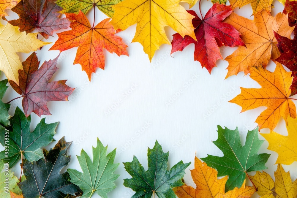 Fototapeta premium Autumn Maple Leaves Flat Lay White Background created with Generative AI
