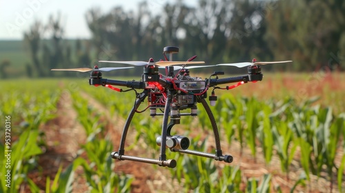 Drones in agriculture. unmanned quadcopter in an agricultural field