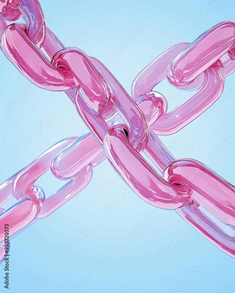 A vibrant pink chain against a bright blue background, symbolizing connection and strength in a unique and stylish way. A vibrant pink chain against a bright blue background, symbolizing connection and strength in a unique and stylish way.