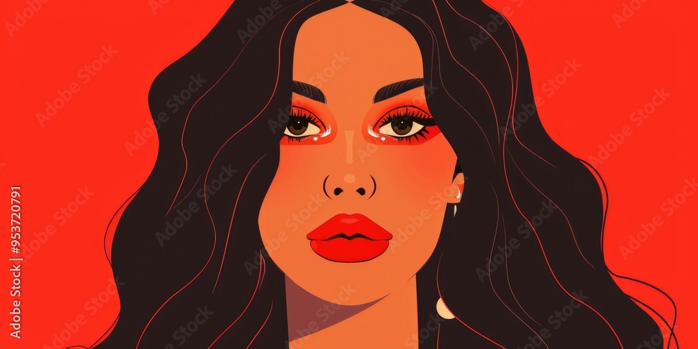 This is a stylized portrait illustration of a woman with red hair and striking eyes, set against a bold red background. The image features artistic use of color to create an expressive mood. This is a stylized portrait illustration of a woman with red hair and striking eyes, set against a bold red background. The image features artistic use of color to create an expressive mood.