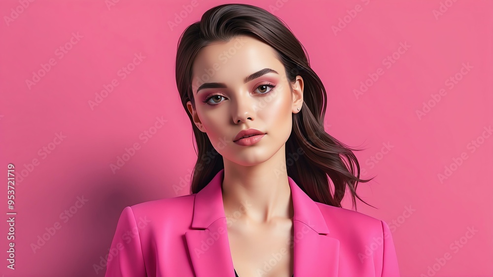 graphic design minimalist portrait of a stylish woman in a hot pink background graphic design minimalist portrait of a stylish woman in a hot pink background
