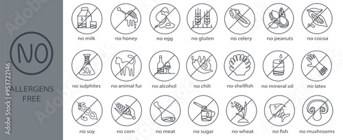 No alergens  icon set, free allergens icon set, eco products 