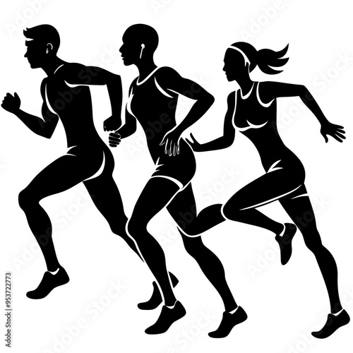 Set of Running Person, Silhouettes of Runners