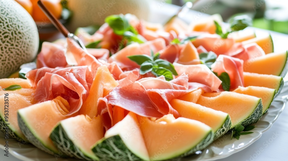 Juicy cantaloupe slices vibrant orange Juicy cantaloupe slices vibrant orange