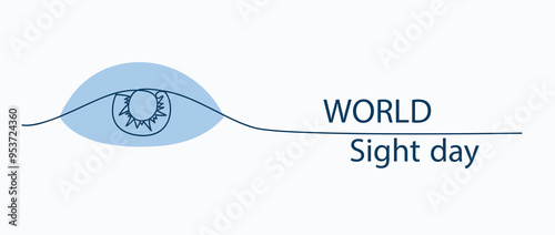 Vector world sight day poster doodle hand drawn style illustration. Continuous line style banner, poster, flyer.