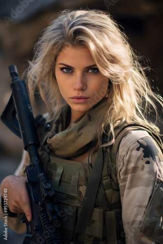 blond military woman, blond woman fighting in the military, female soldier