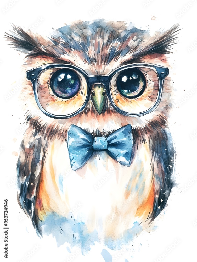 Obraz premium Charming Owl in Glasses and Bowtie on Pristine White Background