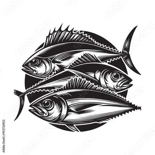 black and white tuna fish vector silhouette